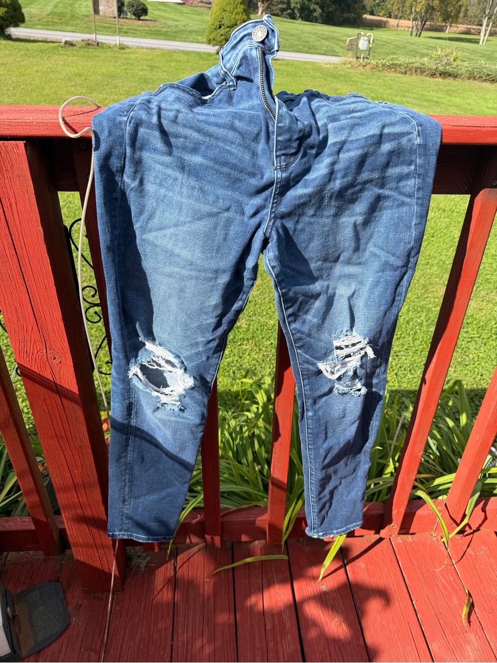American Eagle Outfitters Distressed Dark Blue Skinny Jeans